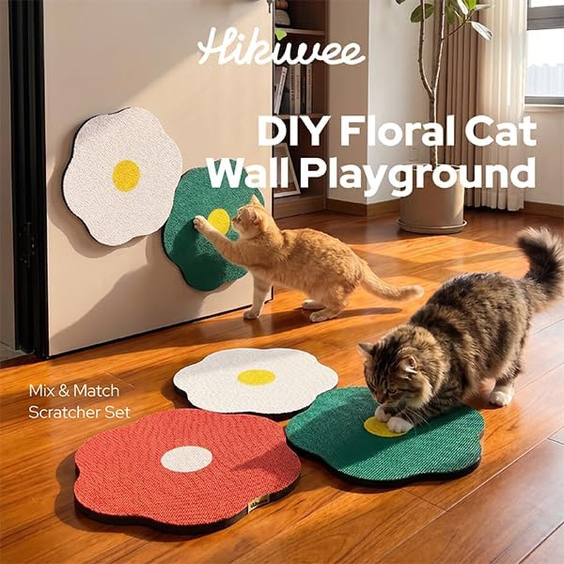 Wall Mounted Cat Scratcher for Indoor Cats, Durable Less Shedding Vertical Scratching Board for Space Saving, Grade a Kraft Corrugated, DIY Adhesive Scratch Pad, Sunny Egg Design