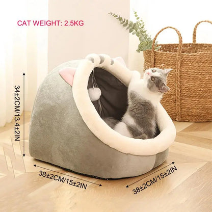 Cozy Cartoon Animals Ear Thermal Cat Cave Bed - Soft Fleece Indoor Pet House for Ultimate Comfort & Cuteness