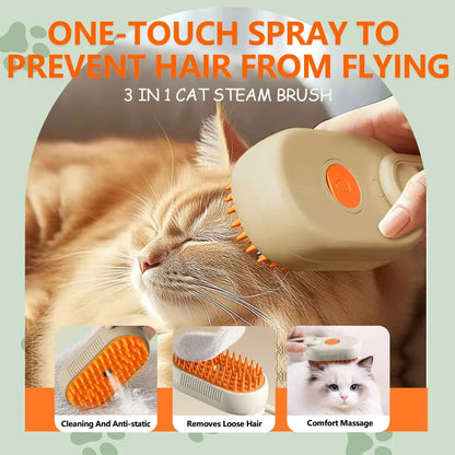 3-IN-1 Pet Steam Brush & Hair Remover - Adjustable Grooming Comb for Cats & Dogs with Steamy Mist Technology to Effortlessly Remove Fur