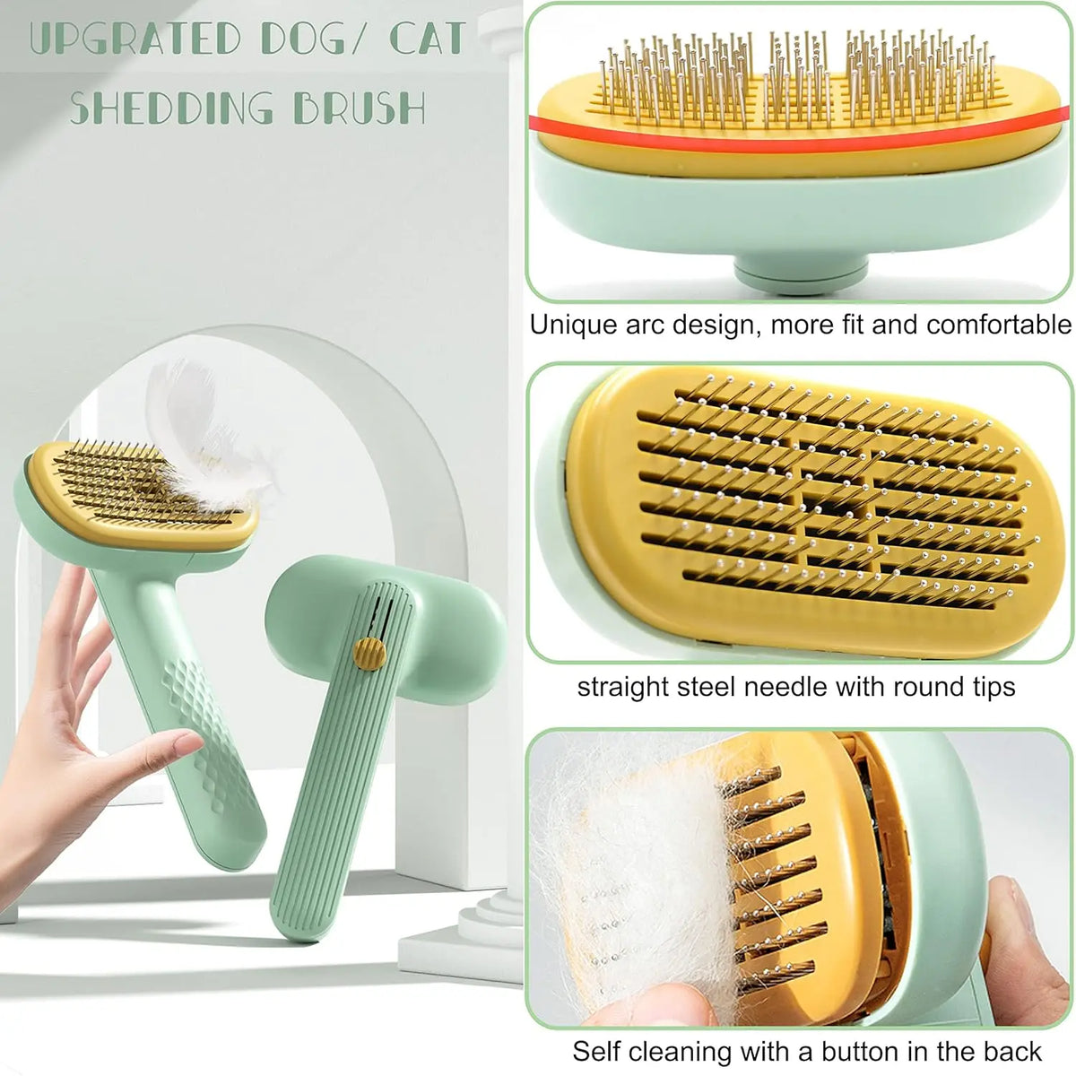 Self-Cleaning Cat and Dog Brush with Release Button - Perfect for Grooming Long & Short Haired Pets, Removes Loose Fur, Mats & Tangled Hair
