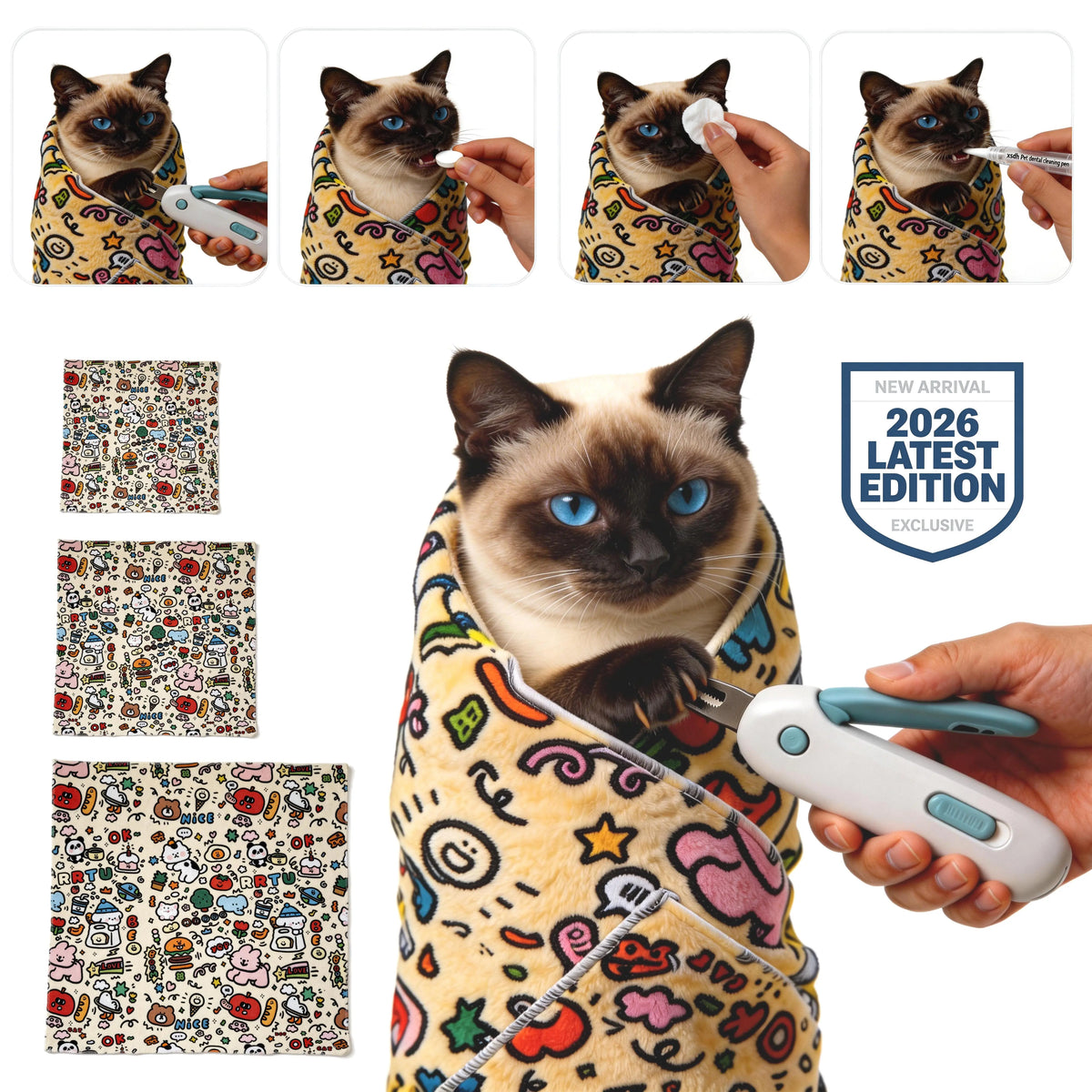 Supetspaw Reusable Cat Grooming Wrap – Stress-Free Nail Clipping & Care Solution, Washable Self-Adhesive Restraint for Cats, Perfect for Grooming, Medication & Travel Storage