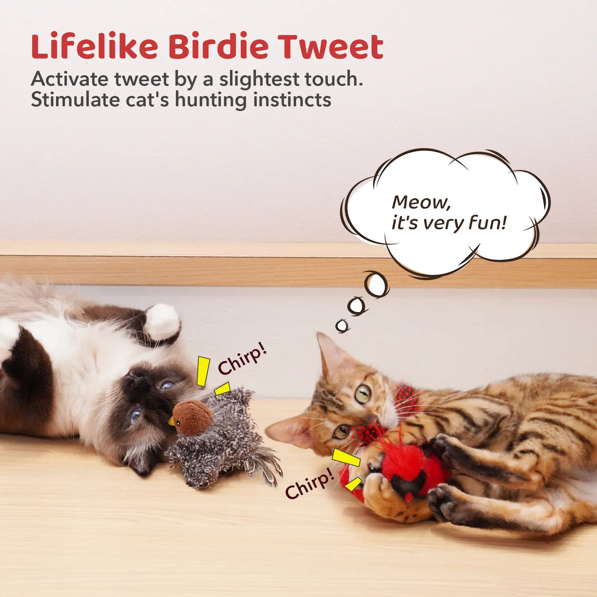 Potaroma 2-Pcs Chirping Bird Cat Toys - Interactive Silvervine Kickers for Fun Indoor Play & Exercise!