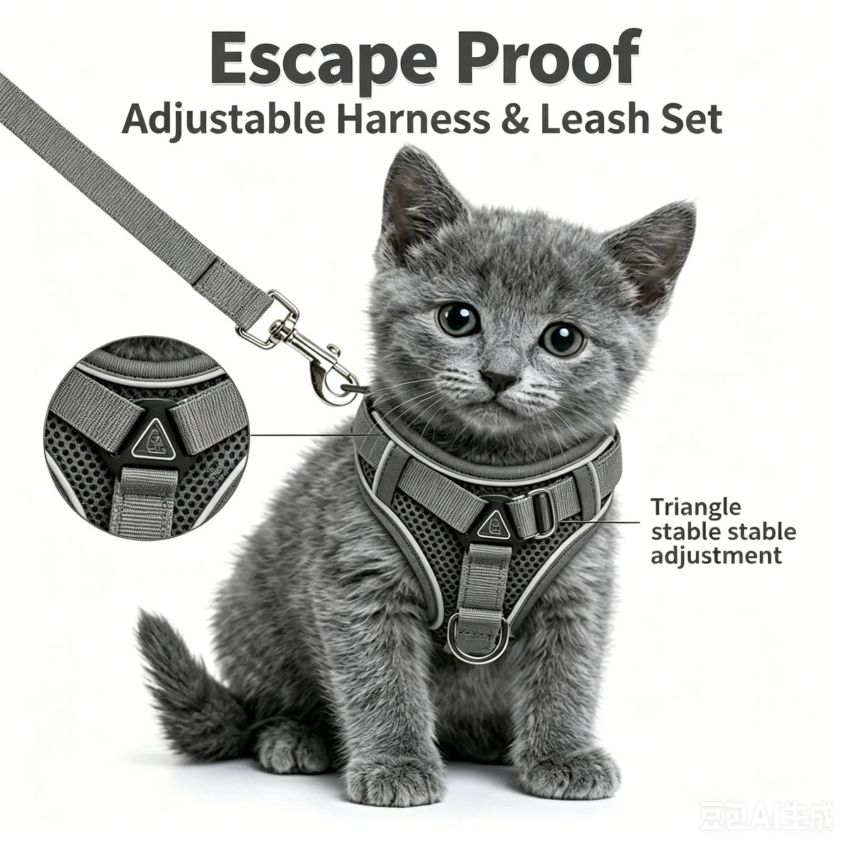 Ultimate Escape Proof Cat Harness & Leash Combo - Adjustable, Reflective, Breathable Mesh Vest for Safe Summer Walks!
