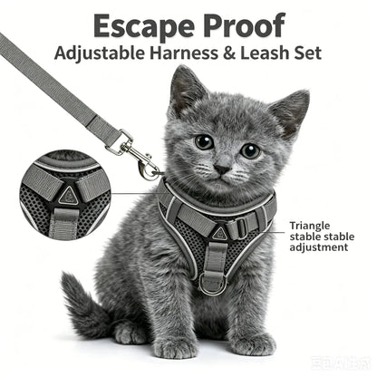Ultimate Escape Proof Cat Harness & Leash Combo - Adjustable, Reflective, Breathable Mesh Vest for Safe Summer Walks!