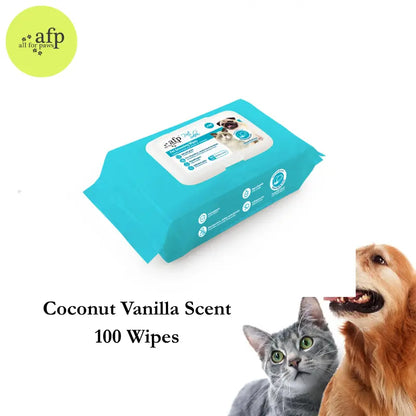 Allforpaws Coconut Vanilla Scented Pet Grooming Wipes - 100 Alcohol-Free Deodorizing Wipes with Jojoba & Coconut Oils for Safe Hydration and Odor Control