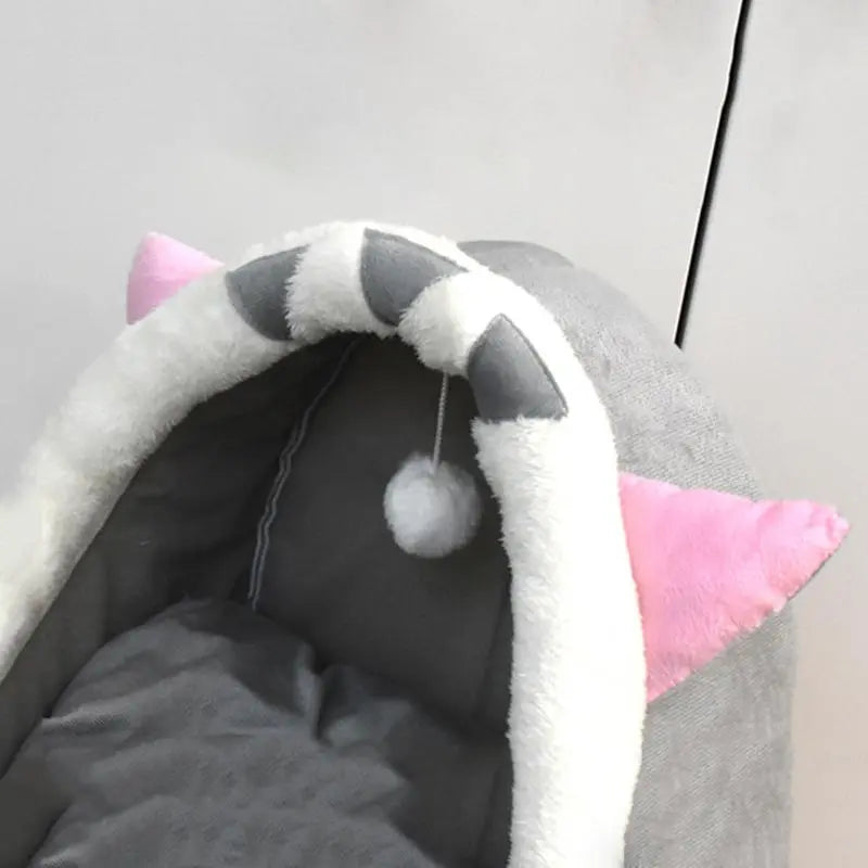 Cozy Cartoon Animals Ear Thermal Cat Cave Bed - Soft Fleece Indoor Pet House for Ultimate Comfort & Cuteness