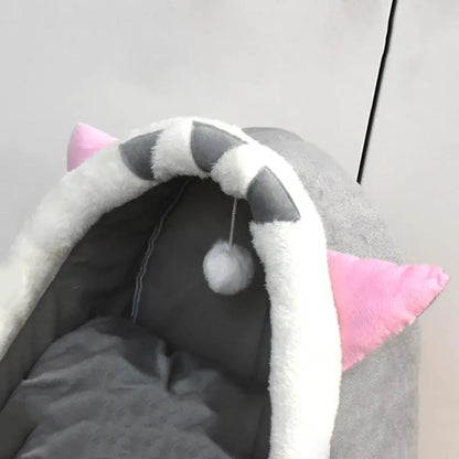 Cozy Cartoon Animals Ear Thermal Cat Cave Bed - Soft Fleece Indoor Pet House for Ultimate Comfort & Cuteness