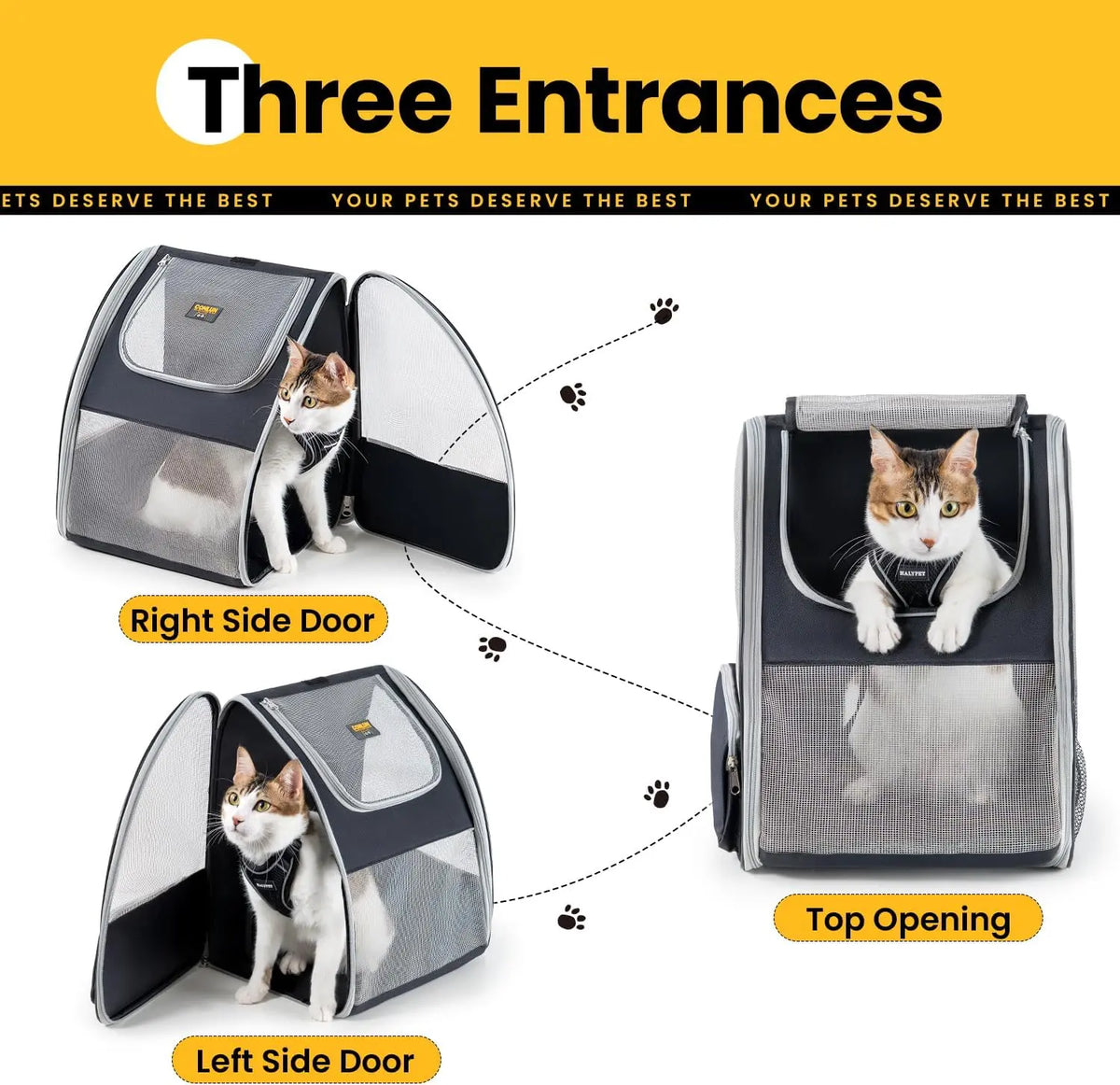 EGFSK Portable Cat Carrier Backpack for Small Pets (up to 15 lbs) - Equipped with 3 Mesh Windows, Breathable Material, Secure Buckle Closure, Detachable Straps, Dual Side Pockets, Easy-Clean Design, and Comfortable for Extended Use - Ideal for Travel, Camping, and Hiking