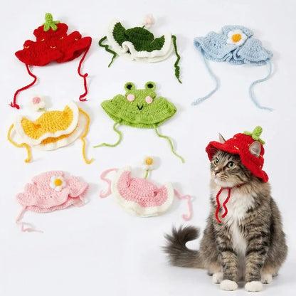 Adorable 4PCS Handmade Knitted Frog Hats for Small Cats - Lightweight, Adjustable, Perfect for Holidays & Photos!