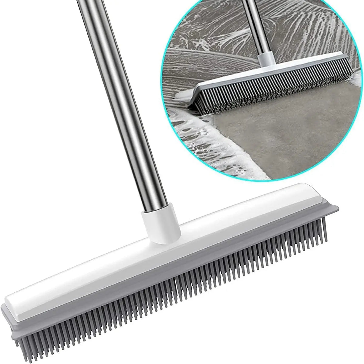 Adjustable 2-in-1 Broom & Squeegee - Perfect for Indoor & Outdoor Cleaning, Pet Hair Removal, Soft Rubber Bristles