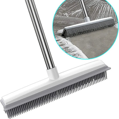 Adjustable 2-in-1 Broom & Squeegee - Perfect for Indoor & Outdoor Cleaning, Pet Hair Removal, Soft Rubber Bristles