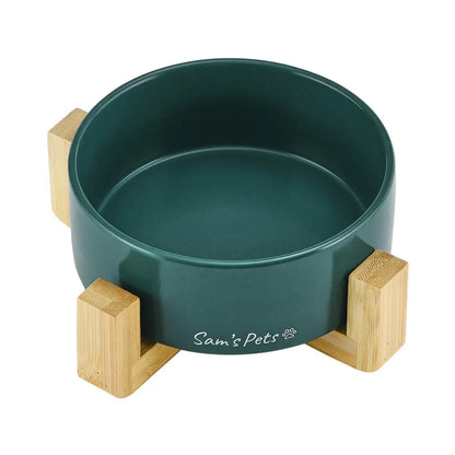 Coco Green Single Pet Bowl with Wooden Stand, 5.11 inches